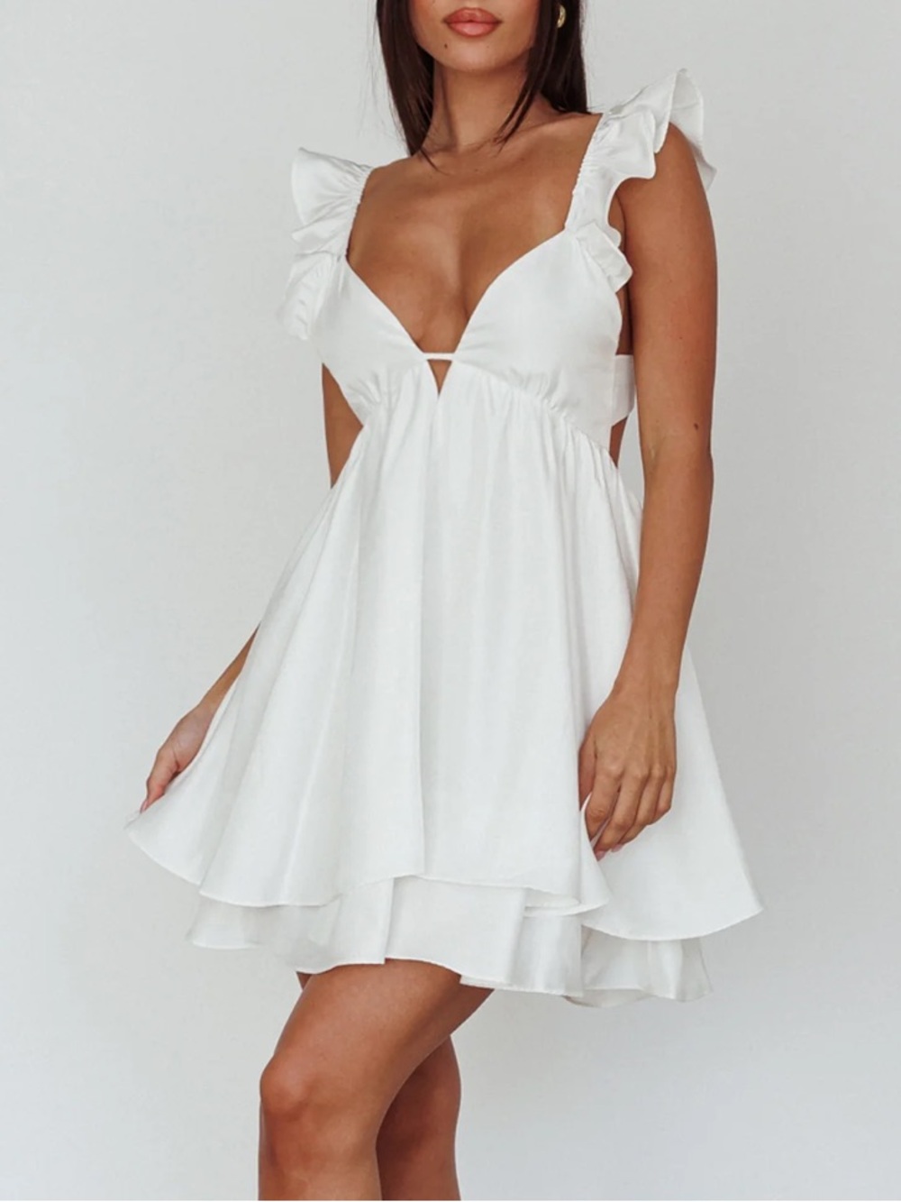 Selfie Leslie White Siren Song Frill Strap Mini Dress Size S